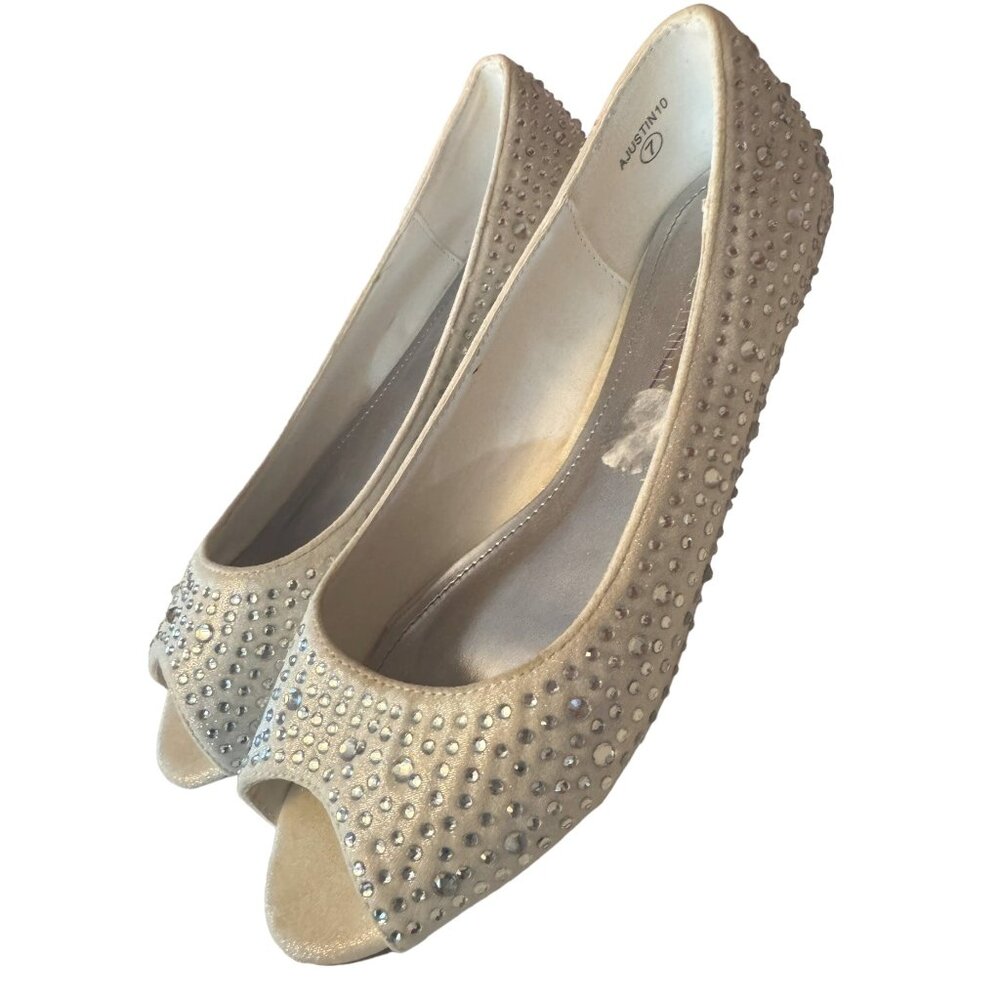 David’s Bridal Wedding Bridal  AJustin10 Peep Toe‎ Flats With Rhinestones - Size